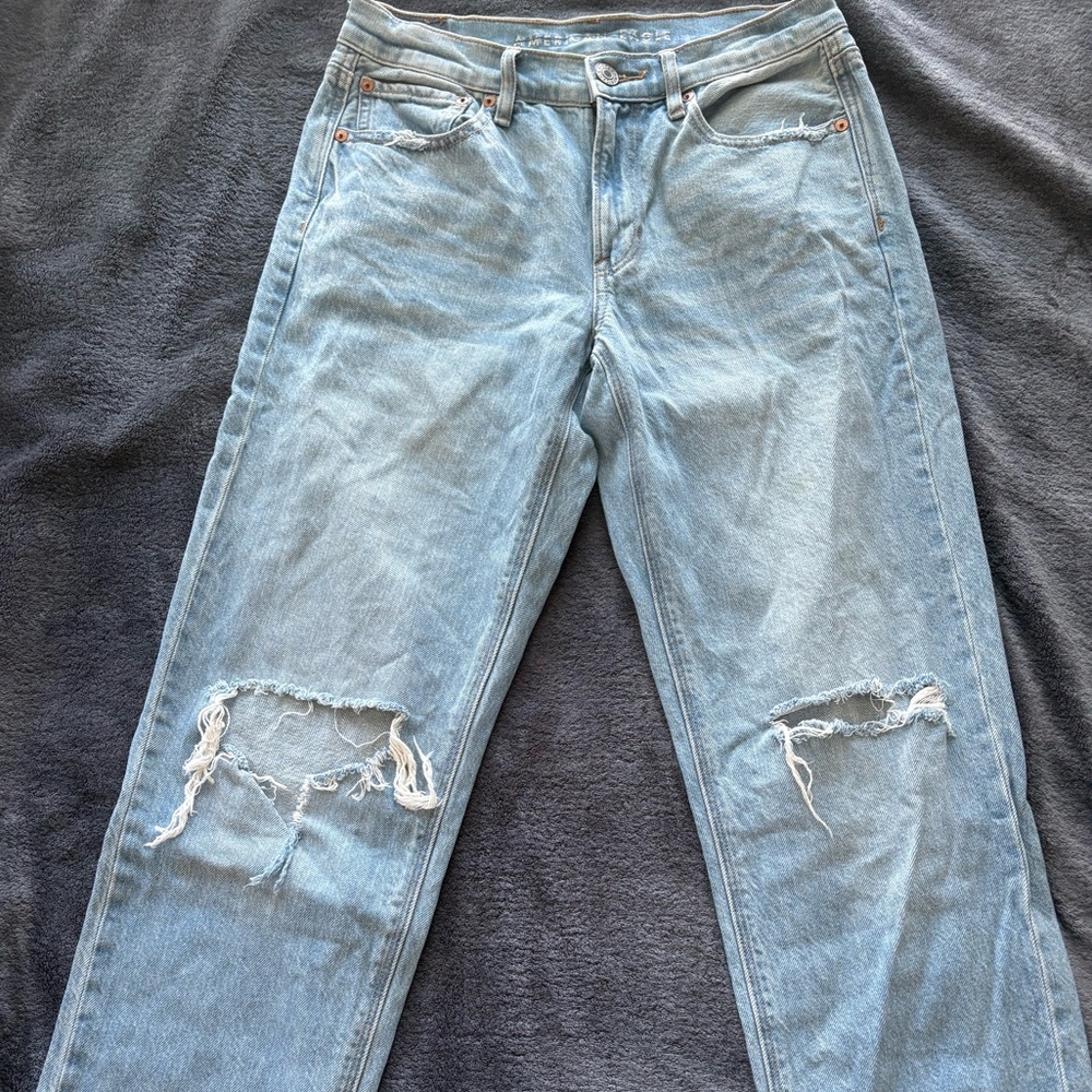 American Eagle Outfitters Blue Straight Leg Distressed Jeans